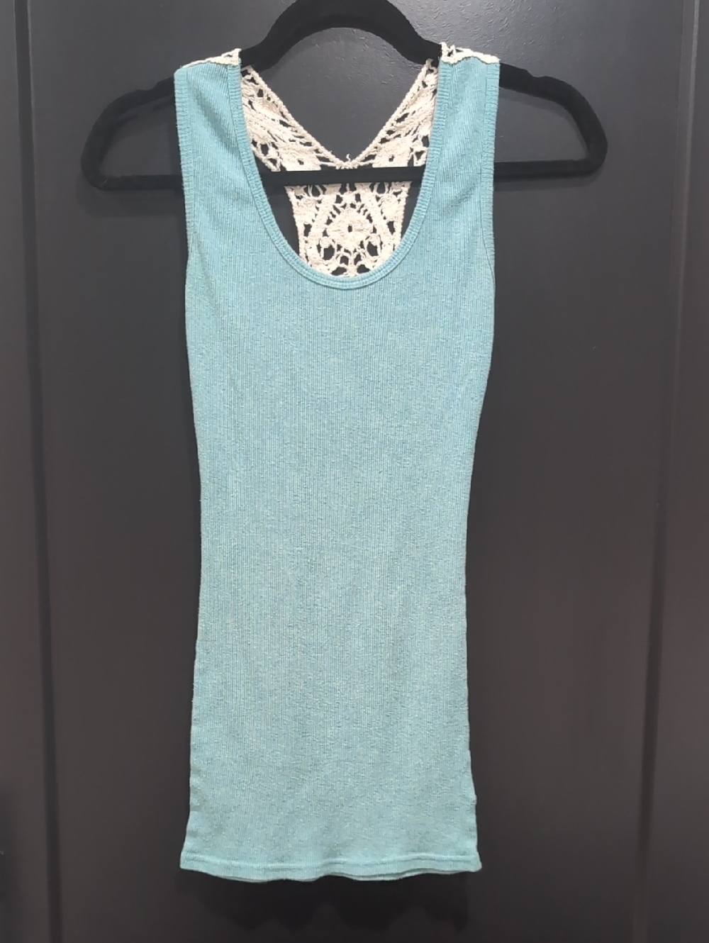 Decree Aqua Ribbed Tank with Crochet Back